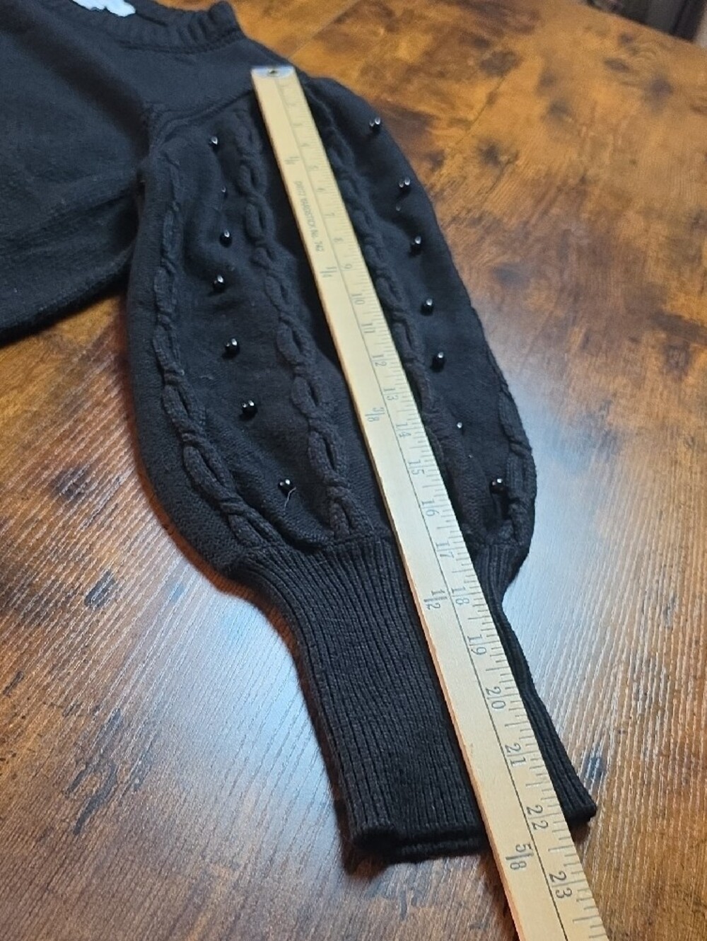 LIZ CLAIBORNE | Minimalist Black Beaded Cable Knit Balloon Sleeve Sweater | XXL - Picture 6 of 8